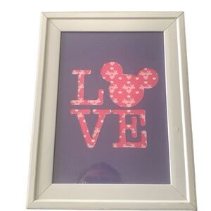 New Disney Mickey Pink Purple Love Framed Silouette Mickey Minnie Goofy American